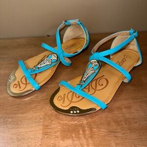 DBDk Fashion Womens Turquoise Blue Strappy Rhinestone Flat Sandals Size 10